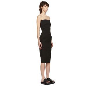 Rick Owens Bustier Black Midi Dress Strapless Pockets Sz 4